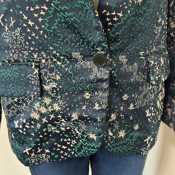 ZADIG and VOLTAIRE Viking Jacquard Glam Blazer Jacket Single Button Green Blue - Picture 5 of 16